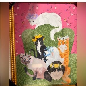 Sapna Shah unique Whimsical Floral Cats Wall Art - Pink & Green